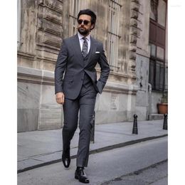 Men's Suits 2023 Fashion Men Wedding Grey Peaked Lapel Business Casual Formal Costume Homme Slim Fit 2 Pcs Set Jacket Pants