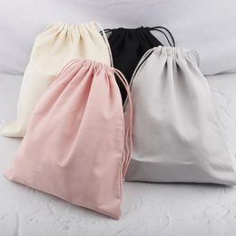 Shopping Bags Cotton Canvas Inner Drawstring Pouch Pink Grey Black Beige Colour Gift Packaging Bag Storage For Handbag Accessories