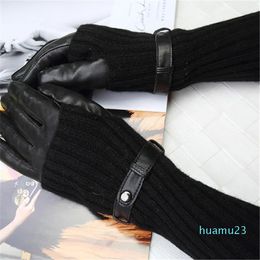 Luxury-Women's Genuine Leather Gloves Two-Piece Sheepskin Gloves Hair Arm Sleeve Long Style Fashion Female