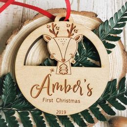 Christmas Decorations Baby's First Christmas Custom Name Ornament Bauble Engraved Wooden Xmas Tree Decorations Hanging House Gift Home Decor 231102