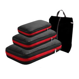 Storage Boxes Bins Travel Compression Packing Cubes With Shoe Bag Portable Folding Organizer Luggage Compressible Pouch Travel Storage Clothes Shoe 230331