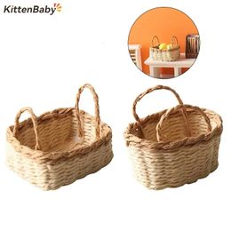 Doll House Accessories 1 12 Dollhouse Miniature Storage Basket Vegetable Food Woven Frame Kitchen Model Decor Toy 231102