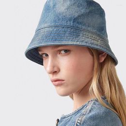 Wide Brim Hats 447838 Denim Bucket Hat Retro Blue Colour Trend Summer Fisherman Fashion Luxury Logo Design Casual Outdoor Men Cap