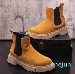 Chelsea Boots Fashion Suded Thick Bottom Motorcycle Boots Male Streetwear Botas