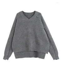 Women's Sweaters Green Big Size Irregular Knitting Sweater V-Neck Long Sleeve Women Pullovers Fashion Tide Autumn Winter 2023 C967