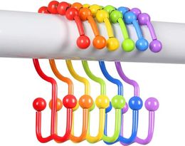 Shower Curtain Hooks,304 Stainless Steel Shower Rings for Bathroom,Double Glide Hooks for Bathroom Shower Rods Curtains,Set of 12 Hooks,Rainbow Colour , for your resell