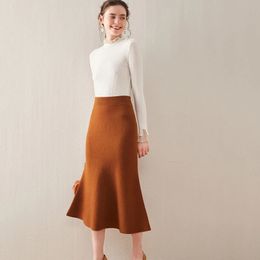 Skirts Cashmere Knee Length Skirt Women AutumnWinter 100% Pure Wool Skirt Casual Fashion Fishtail Skirt Fit Warm High Waist Dress 231101