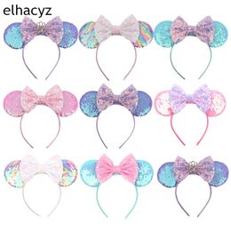Hair Accessories 10Pcs/Lot Wholesale Mouse Ears Hairband For Girls 5" Hair Bows Big Flip Sequins Ears DIY Kids Hair Accessories Headband Boutique 231101