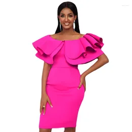 Ethnic Clothing African Dresses For Women Rose Red Party Off Shoulder Ruffle Bodycon Wedding Prom Evening Night Ball Gown Dress 2023