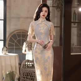 Ethnic Clothing Exquisite Women Lace Qipao Sexy Slim Daily Gown Chinese Ladies Party Dress Luxurious Girl Stage Show Cheongsam Vestidos Size