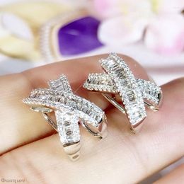 Stud Earrings Simple Fancy X Shaped With Dazzling White Cubic Zirconia Luxury For Women Wedding Party Statement Jewellery