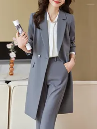 Women's Two Piece Pants Elegant Pant Suits For Women Long Sleeve Casual Korean Fashion Office Solid Button 2023 Autumn Winter Coats