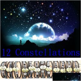 Chain Link Chain 12 Constellations Bracelet Fashion Jewelry Leather Men Casual Personality Zodiac Signs Punk Accessories Dro Dhgarden Dh7W5