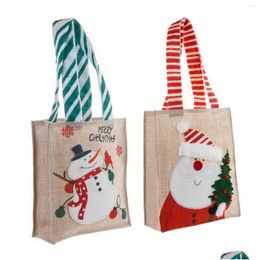 Gift Wrap Gift Wrap Linen Santa Snowman Candy Sweet Packaging Handle Bag Bags For Xmas Year Party Favor Package Decoration Drop Delive Dhvbz