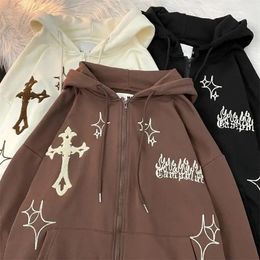 Womens Hoodies Sweatshirts Y2K Gothic Embroidery Hoodies Harajuku Hip Hop Zip Up Sweatshirt Couple Clothes Loose Streetwear Jacket Fashion Men Hoodie Tops 231102