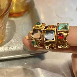 Stud AOMU Colourful Vintage Baroque Premium Gold Plated Crystal Rings French Irregular Geometric Metal Gold for Women 231101