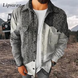 Men's Jackets Fashion Patchwork Woolen Jacket Men Coats Autumn Casual Long Sleeve Outerwear Mens Clothes Vintage Breasted Collar Shirt Jackets 231101