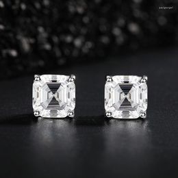 Hoop Earrings S925 Sterling Silver Jewellery Fashion Simple High Carbon Diamond 7 Square Women's Wholesale