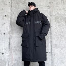 Men's Down Parkas Techwear Cotton Jacket Oversize Mid Length Workwear Cold Weather Clothing 2023 Winter Pockets Thick Hooded 231102
