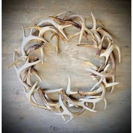Decorative Flowers Wreaths Christmas Rustic Farmhouse Antler Wreath Outside Home Decoration Accssories Wall Hanging Ornament Deer Horn Statue Garland 231102