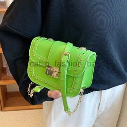 Shoulder Bags Handbags Rivet Brand Designer PU Leater Cross Body Bag for Women Simple Fashion Soul Bag for Women Luxury Green Small Pocketcatlin_fashion_bags