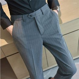 Men's Suits 2023 Spring Fashion Striped Suit Pants Mens Elastic Waist Casual Formal Business Office Social Trouser Plus Size 38 36