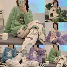 Women's Sleep Lounge 2pcs Pyjamas Set Winter Women's Sleepwear Warm Flannel Pyjamas For Women Long-Sled Trousers Set Soft Homewear Pyjamas Femmes L231102