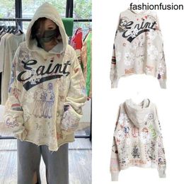 Designer Fashion Hoodie Saint Michael Co-branded Denim Tears Kapok Graffiti Printed Trend sweatshirts