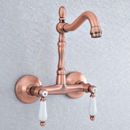 Kitchen Faucets Antique Red Copper Brass Wall Mounted Wet Bar Bathroom Vessel Basin Sink Cold Mixer Tap Swivel Spout Faucet Msf897