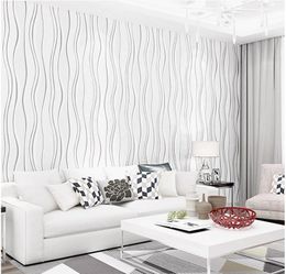 Light grey 3D curved striped wallpaper living room sofa TV background wavy wallpaper simple and modern roll wallpapers