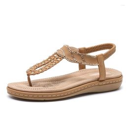 Sandals Bohemian Style Women Summer Thongs Rhinestone Leisure Flat Heel Rond Head Beach