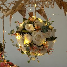 Decorative Flowers Wreaths Artificial Peony Flower Ball Fabric Silk Hydrangea Rose Flower Wreath For Christmas Tree Wedding Party Pendant Wall Light Decor 231102