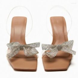 Sandals Transparent High Heel Women Summer Bow Heeled Fashion Clear Strap Heels Female Squared Toe Sandal Shoes