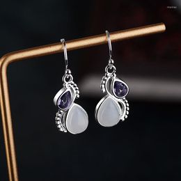 Dangle Earrings Purple Crystal Earring Natural Moonstone Silver Plated European Beauty Multi-color Zircon Jewellery Gifts