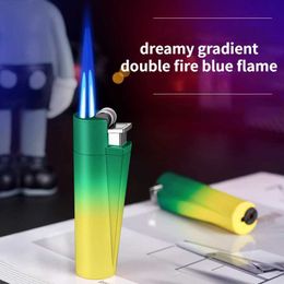 Lighters Creative Mini Compact Portable Gradient Colour Dual Direct Windproof Grinding Wheel Inflatable Lighter Wholesale