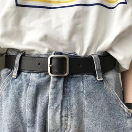 Belts Ins Vintage Metal Square Buckle Belt For Women's Simple And Versatile Summer Unisex Matching Jeans Wide