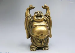 Decorative Figurines China Brass Sculpture Carved Copper Feng Shui Lucky Bead Happy Buddha Statue