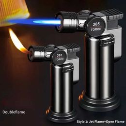 Lighters Creative Windproof Double Flame Cigar Lighter Metal Outdoor Camping Kitchen Barbecue Torch Butane No Gas Men's Gift