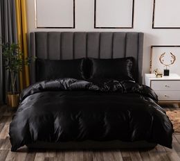 Luxury Bedding Set King Size Black Satin Silk Comforter Bed Home Textile Queen Size Duvet Cover CY2005199237863