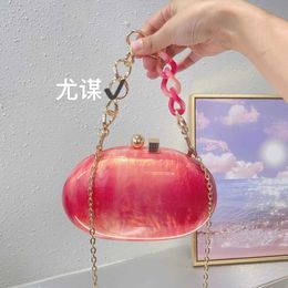 Watercolour acrylic marble metal goose egg shell banquet party clip box chain holding crossbody small bag 231102