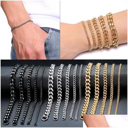 Chain Link Chain Modyle Mens Simple 3-11Mm Stainless Steel Curb Cuban Bracelets For Women Uni Wrist Jewellery Drop Delivery Jew Dhgarden Dhw26