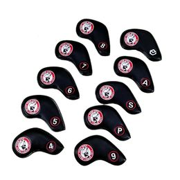 Other Golf Products Golf Iron Covers Puppy Embroidery Soft PU Leather Strong Magnetic Closure White Black 10 Pcs Set Club HeadCovers 231101