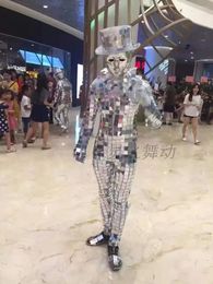 Theme Costume Men Silver Mirror Suit Catwalk Show Stage Wear Ballroom Dance Costumes Clothes Party Performance DJ Outfits Bar Jacket Mask