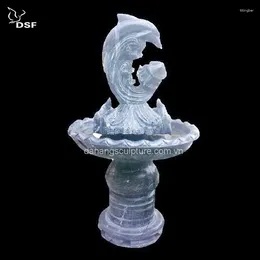 Garden Decorations Custom Boy Playing With Dolphin Water Fountain Statue Outdoor Marble