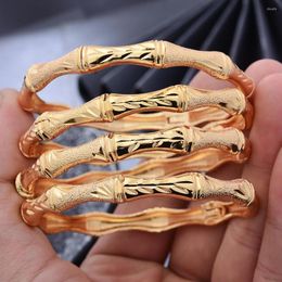 Bangle 24K 4Pcs/lot Dubai Gold Color Bangles For Women Girls Good Luck Bamboo Ethiopian Wife Bracelet Jewelry Gift