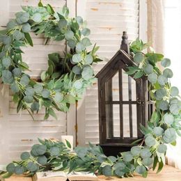 Decorative Flowers Hanging Artificial Plants Eucalyptus Garland Willow Leaves Plastic Fake Home Decor 2M Vines Rattan Vertical Garden