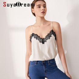 Women's Tanks Camis SuyaDream Women Silk White Camisole 100% Real Silk and Lace Camis Spring Summer Black Chic Top 230331