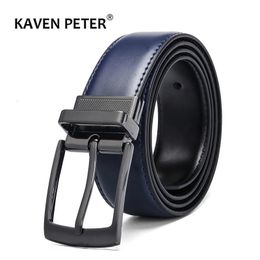 Belts Luxury Fashion Male Reversible Leather Belt Men Business Trouser Genuine For Jeans Blue Dark Brown Black 231101