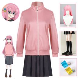 Cosplay Bocchi the Rock Gotou Hitori Costume JK Uniform Pink Jacket Skirt Wig Halloween Party for Women cosplay