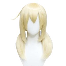 Genshin Impact Cosplay Klee Light Blonde Wig with 2 Ponytails for Men Women Halloween Party + Free Wig Cap